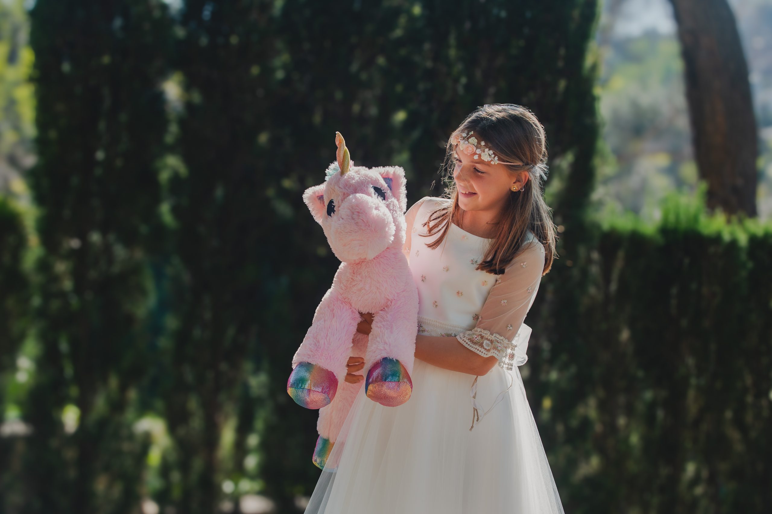 Sesión de comunión en exterior en los Jardines del Grec